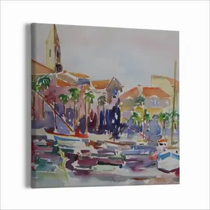 Sanary Sur Mer A Mediterranean Harbour Canvas Decorative Painting (Multi-Size, Square)