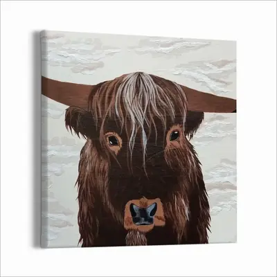 Bull - Red Bull Taurus Animals Buffalo Wild Canvas Decorative Painting (Multi-Size, Square)