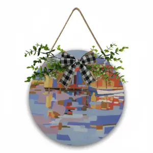 A Small Fishing Harbor In Southern France Wooden Hanging Board (Circular)