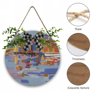 A Small Fishing Harbor In Southern France Wooden Hanging Board (Circular)