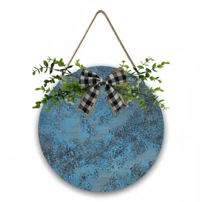 Design In Blue Wooden Hanging Board (Circular)