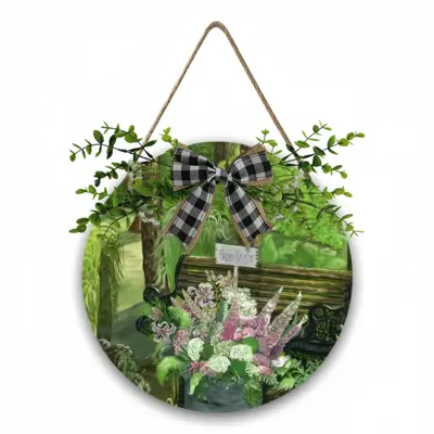 Bonjour Calm Morning Wooden Hanging Board (Circular)