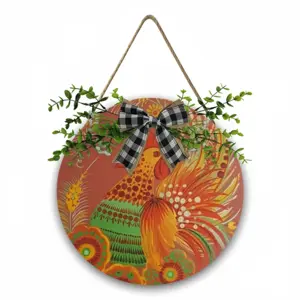 Joyous Rooster Wooden Hanging Board (Circular)