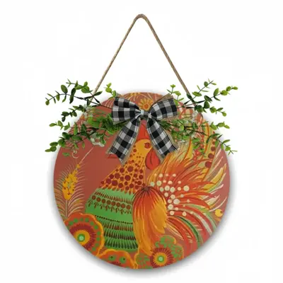 Joyous Rooster Wooden Hanging Board (Circular)