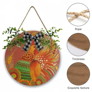 Joyous Rooster Wooden Hanging Board (Circular)