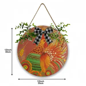 Joyous Rooster Wooden Hanging Board (Circular)