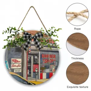 The New Barber Shop New York City Wooden Hanging Board (Circular)