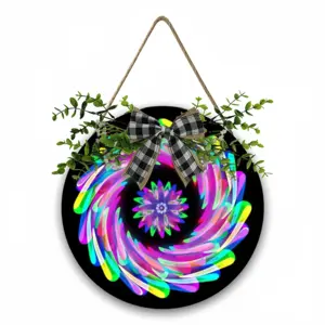 Flowers Space Wooden Hanging Board (Circular)