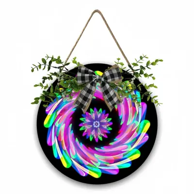 Flowers Space Wooden Hanging Board (Circular)