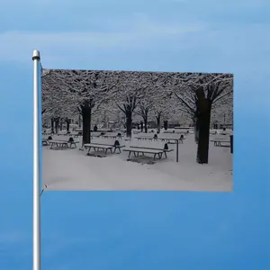 Parc Of Notre Dame Of Parisunder The Snow Double Sided Flag (Multi-Size, Horizontal)