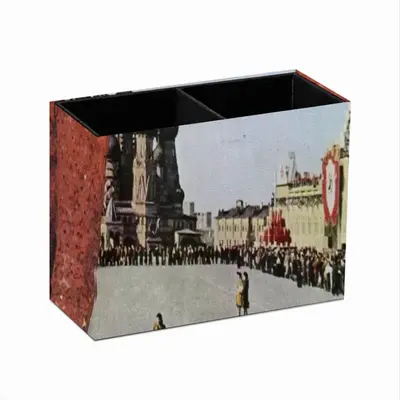 Lady In Red Square Retro Two Grid Pen Holder