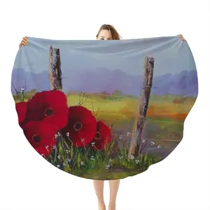 Fence Poppies Flannel Blanket (Round)