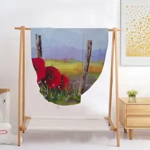 Fence Poppies Flannel Blanket (Round)