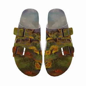 Men Yellow Fence Flowers Cork Sandals