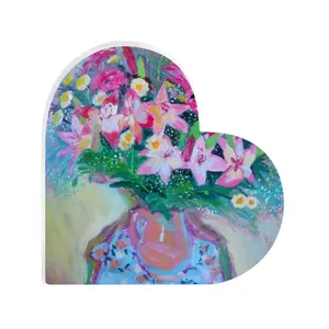 Lilies On White Heart Decoration (Acrylic)