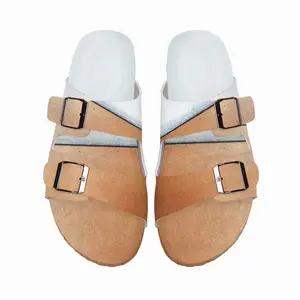 Men Black And White Over Copper Cork Sandals