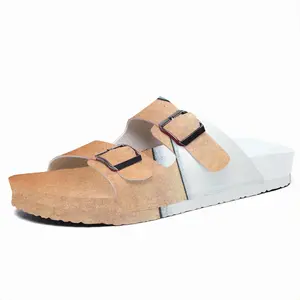 Men Black And White Over Copper Cork Sandals