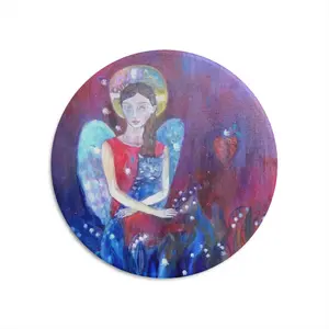 Angel With Cat Round Iron Painting