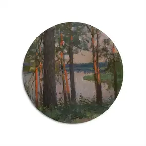 Pine Trees Evening Round Iron Painting