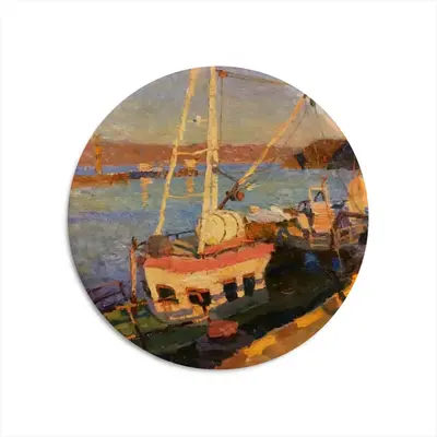 Evening At The Port Round Iron Painting