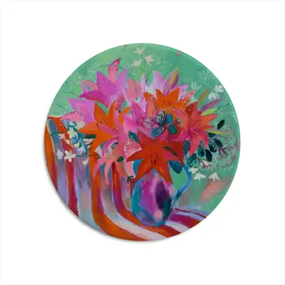 Lilies In A Vase Round Iron Painting