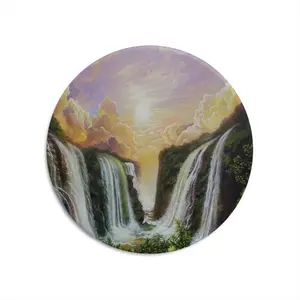 Among The Waterfalls Round Iron Painting