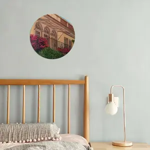 Italian Villa With Bougainvillea Round Iron Painting