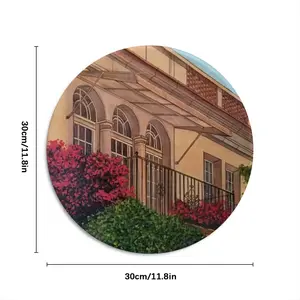 Italian Villa With Bougainvillea Round Iron Painting