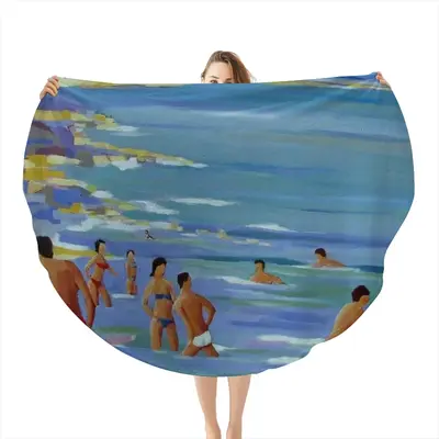 Bathers In Antibes Flannel Blanket (Round)