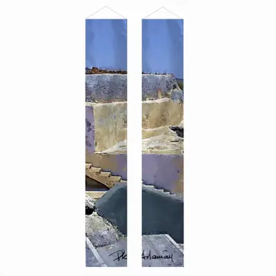 Santorini House And Cliffs In Oia Door Curtain Couplet