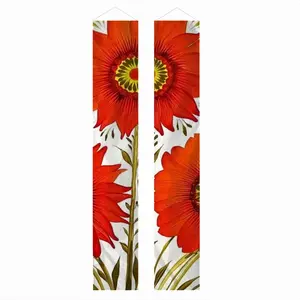 Three Red Flowers Door Curtain Couplet