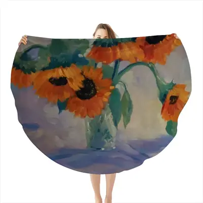 Sunflowers Flannel Blanket (Round)