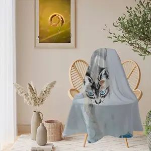 Cat With Fish Flannel Blanket (Round)