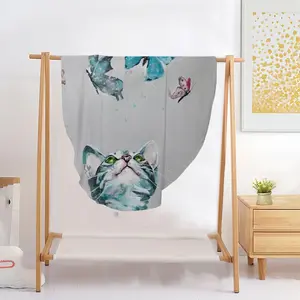 Cat And Butterflies Flannel Blanket (Round)