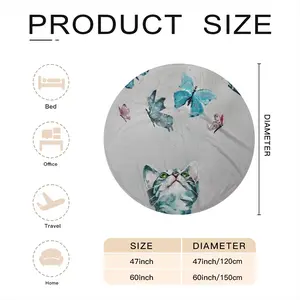 Cat And Butterflies Flannel Blanket (Round)