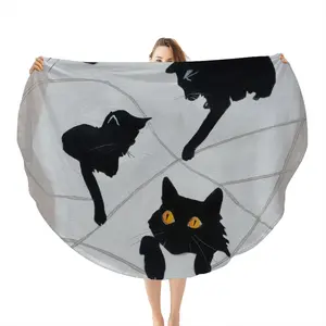 Cats With Thread Flannel Blanket (Round)