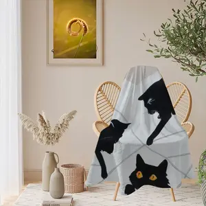 Cats With Thread Flannel Blanket (Round)