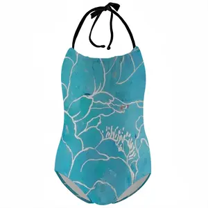 Turquoise Peony Kids One Piece Swimsuit