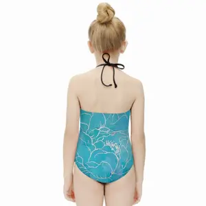 Turquoise Peony Kids One Piece Swimsuit