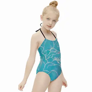 Turquoise Peony Kids One Piece Swimsuit