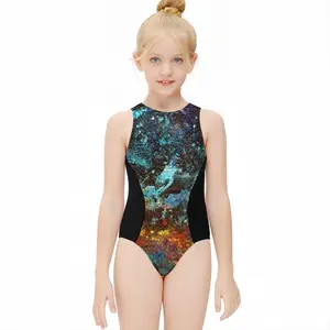 Crenulation Kids One Piece Swimsuit (Black)