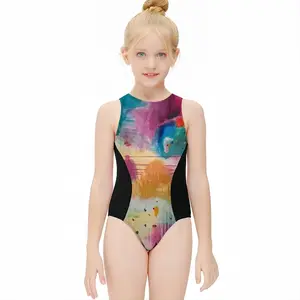 Summer #4 Kids One Piece Swimsuit (Black)