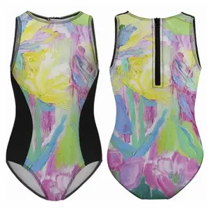 Tulips-2 Kids One Piece Swimsuit (Black)