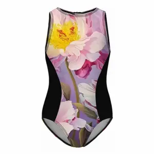 The Kingdom Of Peonies Kids One Piece Swimsuit (Black)