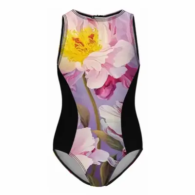 The Kingdom Of Peonies Kids One Piece Swimsuit (Black)