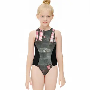 Black Web Kids One Piece Swimsuit (Black)