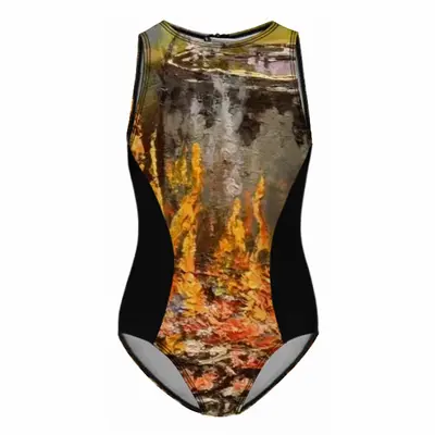 Fire Cooking Still Life Impressionism Kids One Piece Swimsuit (Black)