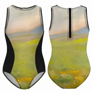 Flower Field Kids One Piece Swimsuit (Black)