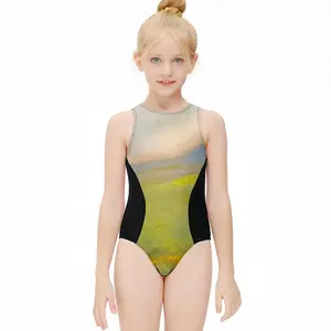 Flower Field Kids One Piece Swimsuit (Black)