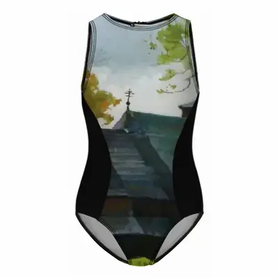 The Ancient Church In The Carpathians Kids One Piece Swimsuit (Black)